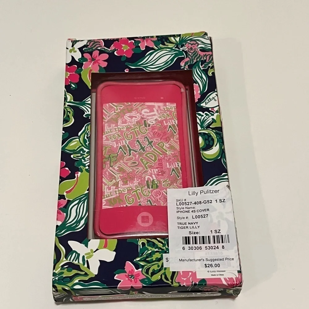 NIB Lilly Pulitzer Phone Case cover for IPhone 4 or 4S. Black, pink, red green